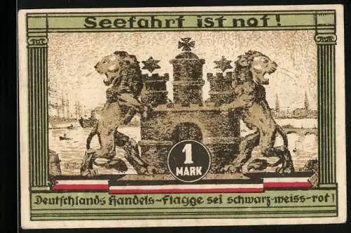 Notgeld Hamburg 1921, 1 Mark, Kultur- und Sport-Woche, Löwen am Stadtwappen