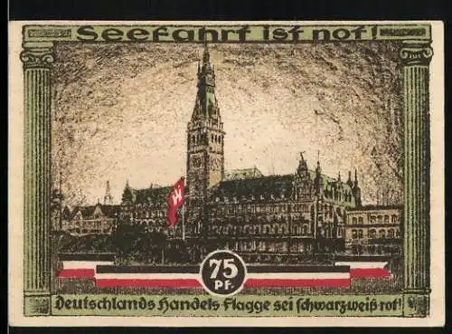 Notgeld Hamburg 1921, 75 Pfennig, Kultur- und Sport-Woche, Das Rathaus