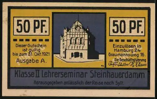 Notgeld Hamburg 1921, 50 Pfennig, Reise nach Sylt, Wikingerschiff und Eisenbahn