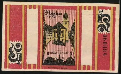 Notgeld Hachenburg 1921, 25 Pfennig, Blick über den alten Markt