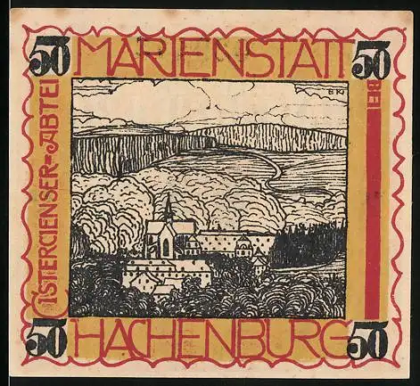 Notgeld Hachenburg 1921, 50 Pfennig, Cistercienser-Abtei Marienstatt