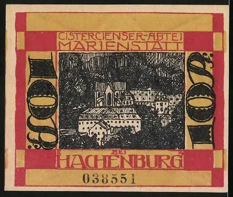 Notgeld Hachenburg 1921, 10 Pfennig, Cistercienser-Abtei Marienstatt