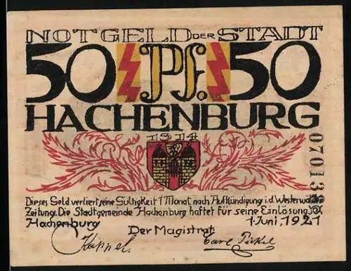 Notgeld Hachenburg 1921, 50 Pfennig, Gesamtansicht aus der Ferne