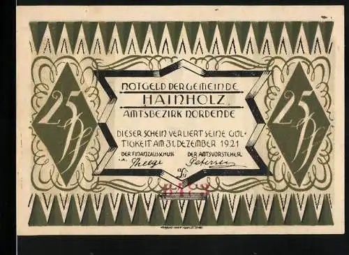 Notgeld Hainholz 1921, 25 Pfennig, Stalljunge beim Ausmisten