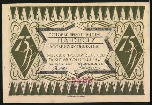 Notgeld Hainholz 1921, 75 Pfennig, Bauer beim Säen