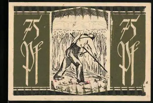 Notgeld Hainholz 1921, 75 Pfennig, Bauer bei der Ernte