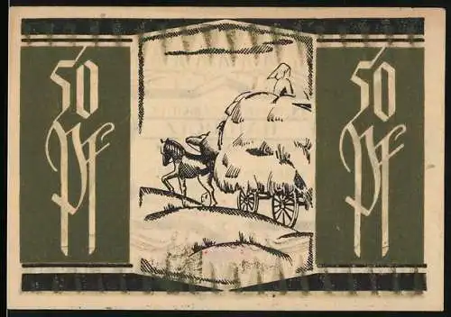 Notgeld Hainholz 1921, 50 Pfennig, Bauer mit Getreide auf der Kutsche