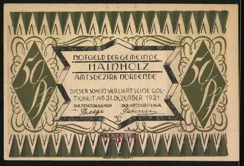 Notgeld Hainholz 1921, 50 Pfennig, Bäuerin bindet Getreide