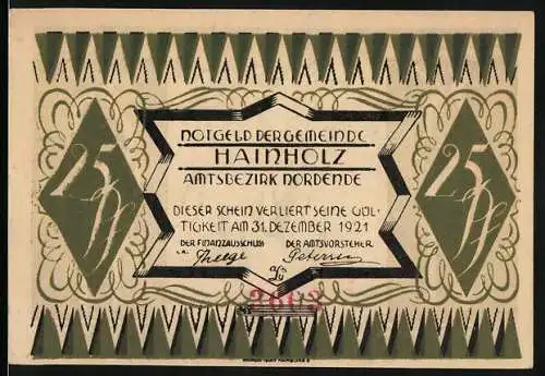 Notgeld Hainholz 1921, 25 Pfennig, Damen mit Blumenkranz