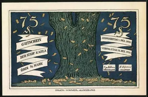 Notgeld Kahla 1921, 75 Pfennig, Bürger kämpfen gemeinsam