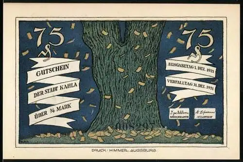 Notgeld Kahla 1921, 75 Pfennig, Alter Stamm, Deutscher Spuk in Paris zur Sylvesternacht