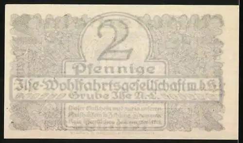 Notgeld Grube Ilse, 2 Pfennig, Ilse-Wohlfahrts-Gesellschaft mbH Grube Ilse