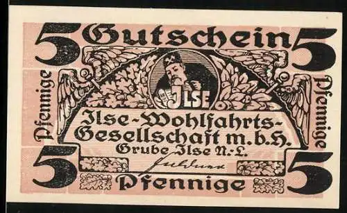 Notgeld Grube Ilse, 5 Pfennig, Bergarbeiter der Grube