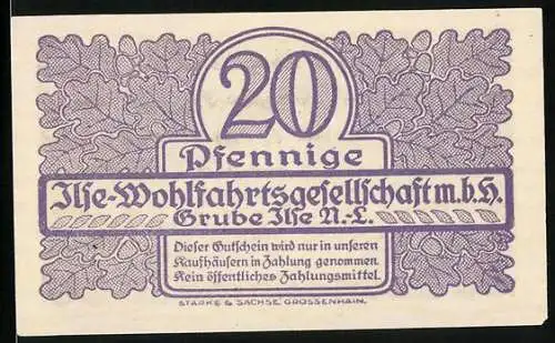 Notgeld Grube Ilse, 20 Pfennig, Ilse-Wohlfahrtsgesellschaft mbH, Grube Ilse