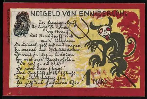 Notgeld Ennigerloh 1921, 1 Mark, Teufel und Eule