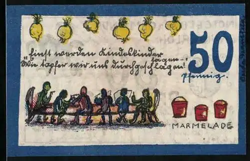 Notgeld Ennigerloh 1921, 50 Pfennig, Kinder bei Tisch, Marmelade, Teufel