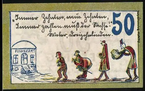 Notgeld Ennigerloh 1921, 50 Pfennig, Menschen am Finanzamt, Teufel