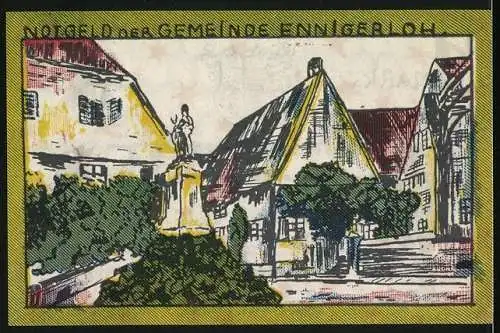 Notgeld Ennigerloh 1921, 1 Mark, Teufel, Ortspartie