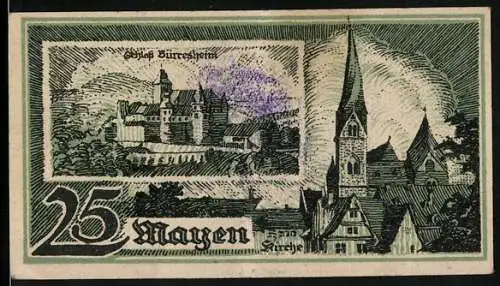 Notgeld Mayen 1919, 25 Pfennig, Schloss Bürresheim, Kirche