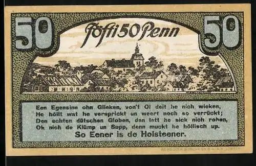 Notgeld Ahrensbök 1920, 50 Pfennig, Ortsansicht, Adler im Flug