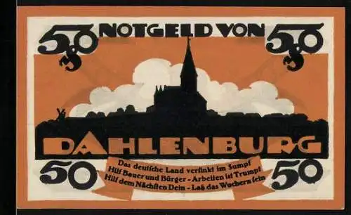 Notgeld Dahlenburg 1920, 50 Pfennig, Stadtsilhouette