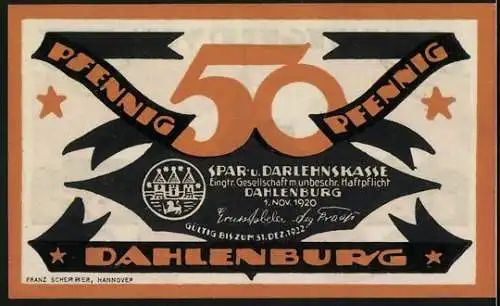 Notgeld Dahlenburg 1920, 50 Pfennig, Stadtsilhouette
