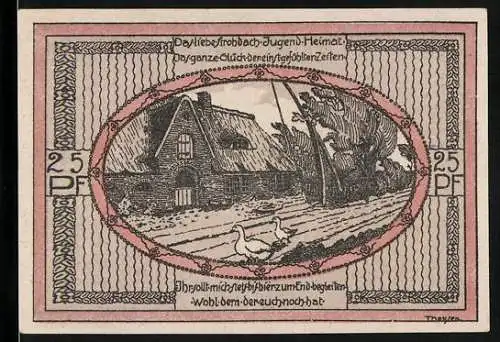 Notgeld Stedesand 1920, 25 Pfennig, Gänse auf dem Feld, Stadtwappen