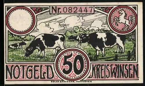 Notgeld Winsen 1921, 50 Pfennig, Kühe am Weiden, Schloss