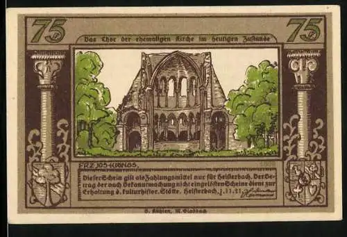 Notgeld Heisterbach 1921, 75 Pfennig, Thor der ehemaligen Kirche