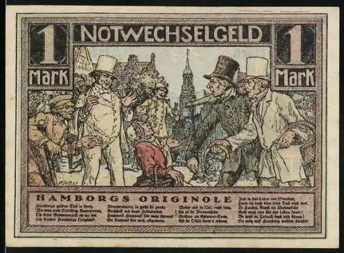 Notgeld Hamburg, 1 Mark, Hamborgs Originole, Das Millerntor um 1600