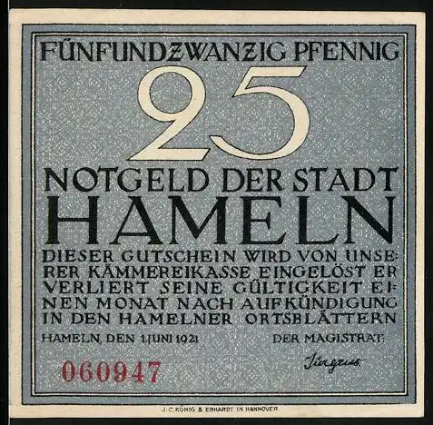 Notgeld Hameln 1921, 25 Pfennig, Der Siebenlinge Denkstein