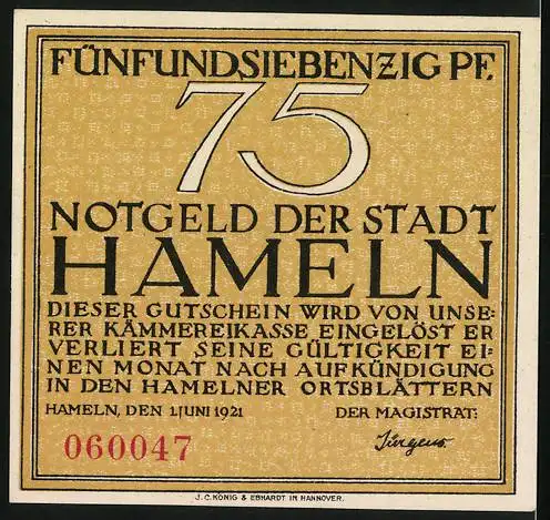 Notgeld Hameln 1921, 75 Pfennig, Der Siebenlinge Denkstein