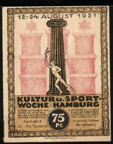 Notgeld Hamburg 1921, 75 Pfennig, Kultur- und Sportwoche, Partie an der Michaeliskirche