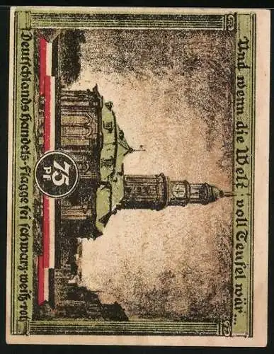 Notgeld Hamburg 1921, 75 Pfennig, Kultur- und Sportwoche, Partie an der Michaeliskirche