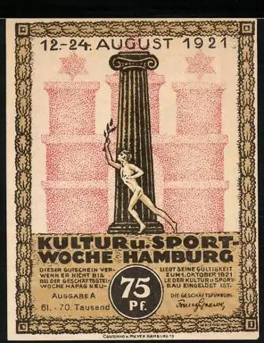 Notgeld Hamburg 1921, 75 Pfennig, Kultur- und Sportwoche, Michaeliskirche