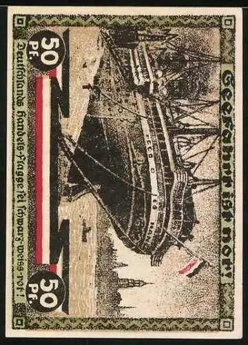 Notgeld Hamburg 1921, 50 Pfennig, Kultur- und Sportwoche, Grosses Schiff am Hafen