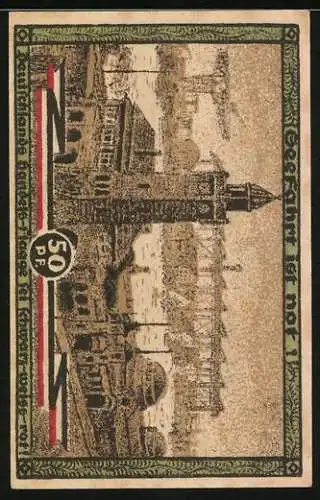 Notgeld Hamburg 1921, 50 Pfennig, Kultur- und Sportwoche, Industriehafen im Hintergrund