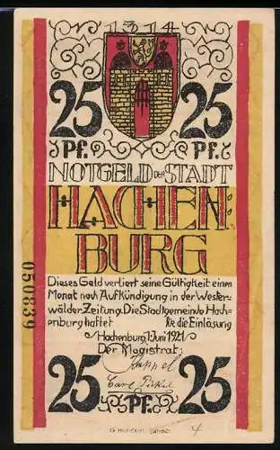 Notgeld Hachenburg 1921, 25 Pfennig, Marktbrunnen zu Hachenburg