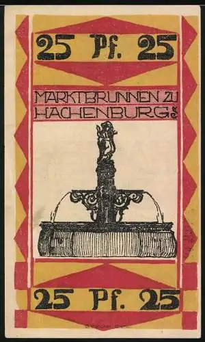 Notgeld Hachenburg 1921, 25 Pfennig, Marktbrunnen zu Hachenburg