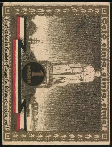 Notgeld Hamburg 1921, 1 Mark, Kultur- und Sportwoche, Blick auf das Bismarck-Denkmal