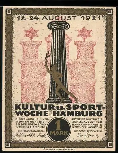 Notgeld Hamburg 1921, 1 Mark, Kultur- und Sportwoche, Vor dem Bismarck-Denkmal