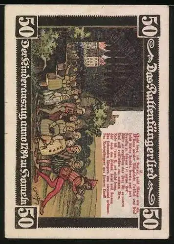 Notgeld Hameln 1922, 50 Pfennig, Der Kinderauszug aus Hameln anno 1284