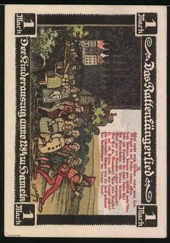 Notgeld Hameln 1922, 1 Mark, Der Kinderauszug aus Hameln 1284