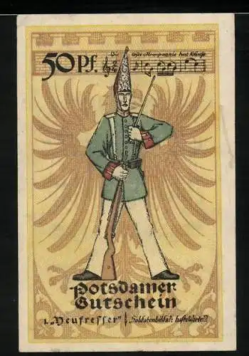 Notgeld Potsdam 1921, 50 Pfennig, Soldat in Uniform mit Bajonett