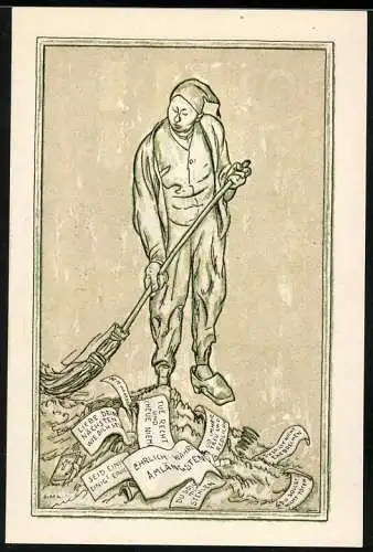 Notgeld Kahla 1921, 75 Pfennig, Mann fegt weise Sprüche auf