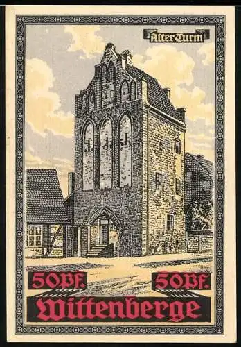 Notgeld Wittenberge, 50 Pfennig, Blick auf den Alten Turm