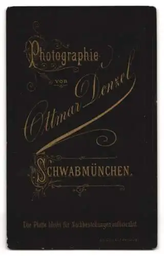 Fotografie O. Denzel, Schwabmünchen, Bürgerliche Dame im tallierten, längsgestreiften Kleid, mit kleinen Blumen