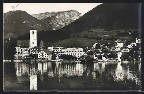 AK St. Wolfgang, Ortsansicht mit Schafberg