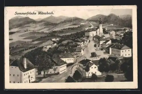 AK Münzbach, Blick auf den Ort aus der Vogelperspektive