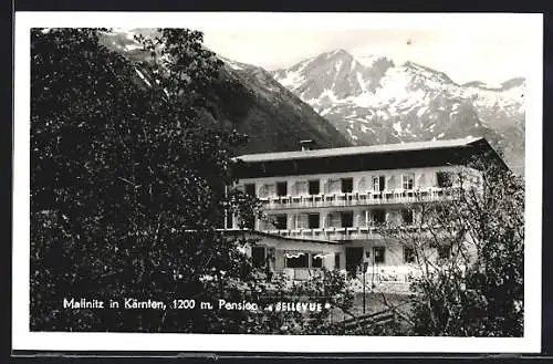 AK Mallnitz in Kärnten, Pension Bellevue mit Bergpanorama